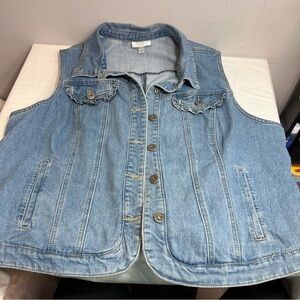 Vintage 90s Dress Barn ruffled trim denim jean button front vest size 3X XXXL